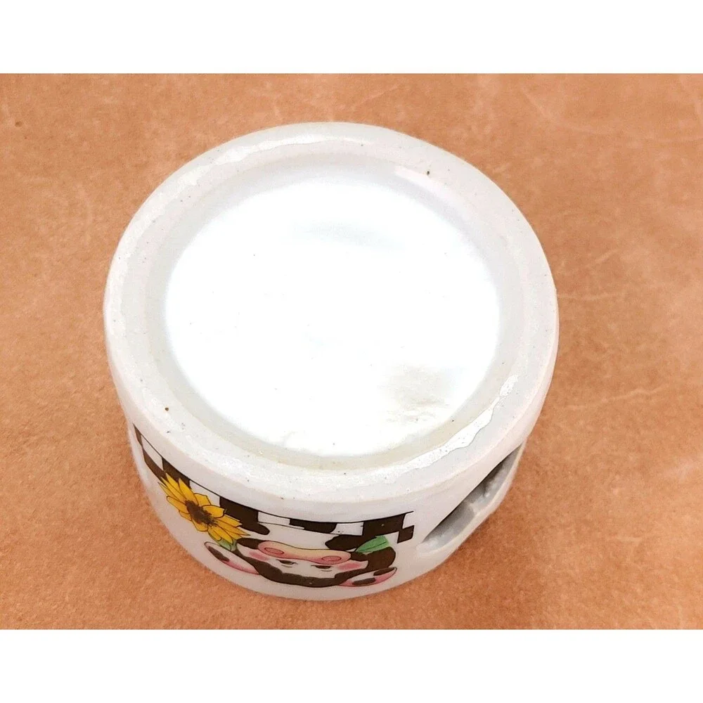 Vtg Cow Potpourri Pot Ceramic Wax Melt Tealight Warmer Sunflower 3Pc Box
